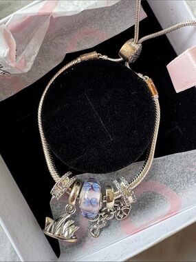 Pandora Charm Bracelet with Purple Floral Glass Bead